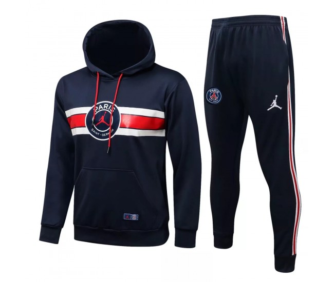 PSG X Jordan Navy Hooded Training Technical Football Tracksuit 2021-22 PSG X Jordan Navy Hooded Training Technical Football Tracksuit 2021-22