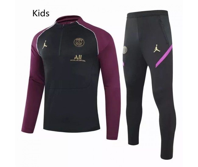 PSG Jordan Training Technical Soccer Tracksuit Kids Black Purple 2021 PSG Jordan Training Technical Soccer Tracksuit Kids Black Purple 2021