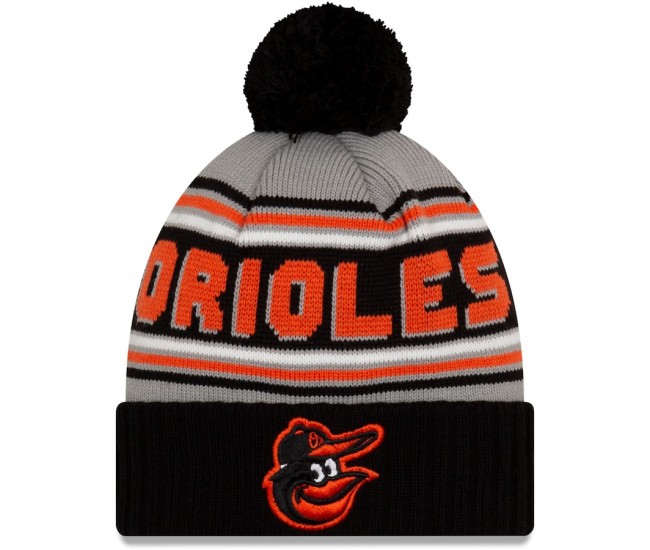 Baltimore Orioles Men's New Era Black Cheer Cuffed Knit Hat with Pom