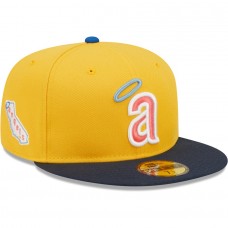 California Angels, Los Angeles Angels Men's New Era Gold/Navy Cooperstown Collection State Logo Azure Undervisor 59FIFTY Fitted Hat