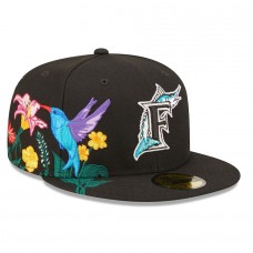Men's Florida Marlins New Era Black Blooming 59FIFTY Fitted Hat