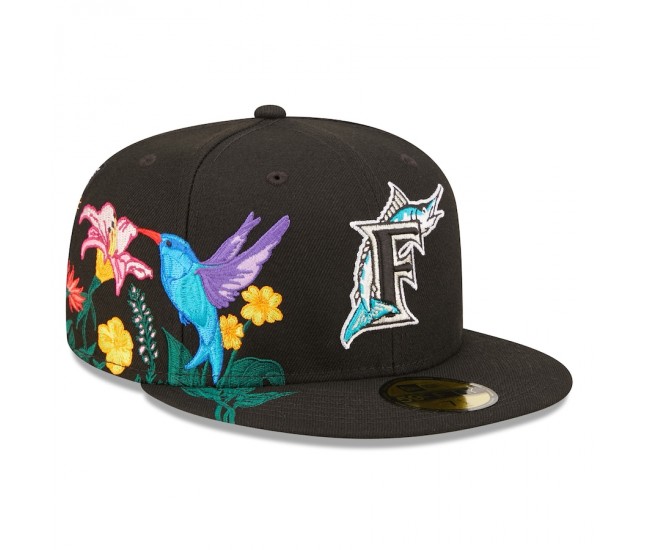 Men's Florida Marlins New Era Black Blooming 59FIFTY Fitted Hat