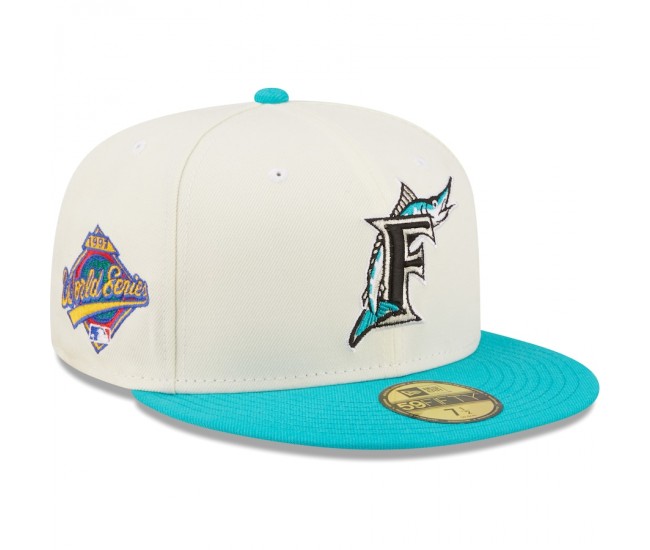 Men's Florida Marlins New Era White/Teal Cooperstown Collection 1997 World Series Chrome 59FIFTY Fitted Hat
