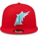 Men's Florida Marlins New Era Scarlet 10th Anniversary Teal Undervisor 59FIFTY Fitted Hat