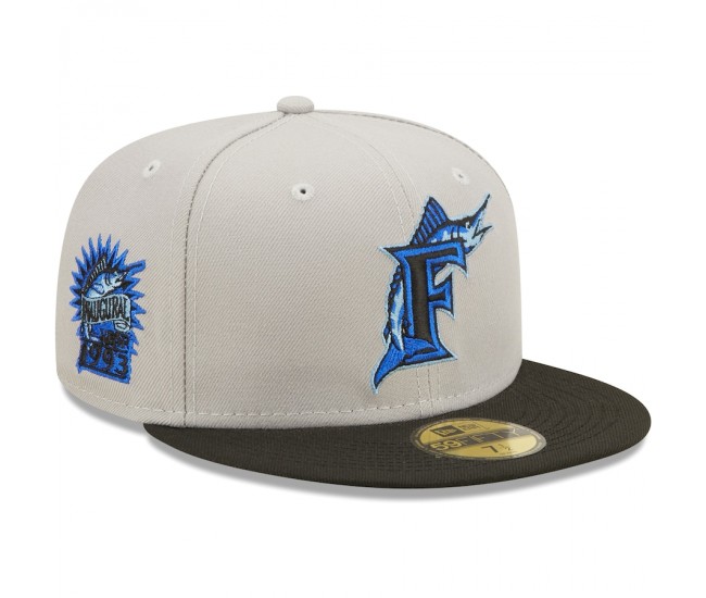Men's Florida Marlins New Era Gray/Black 1993 Inaugural Season Cooperstown Collection Undervisor 59FIFTY Fitted Hat