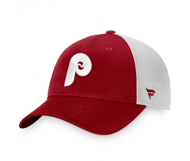 Philadelphia Phillies Men's Fanatics Branded Burgundy/White Cooperstown Collection Core Trucker Snapback Hat