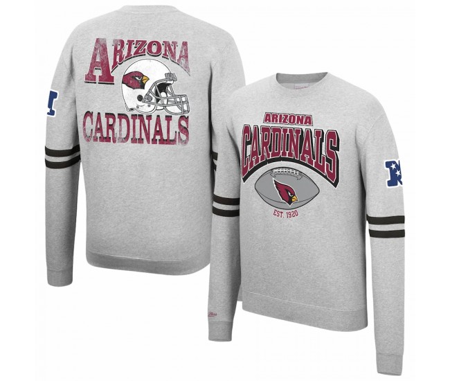 Arizona Cardinals Men's Mitchell & Ness Heathered Gray Allover Print Fleece Pullover Sweatshirt