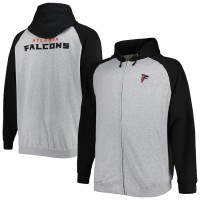 Atlanta Falcons Men's Heather Gray Big & Tall Fleece Raglan Full-Zip Hoodie Jacket
