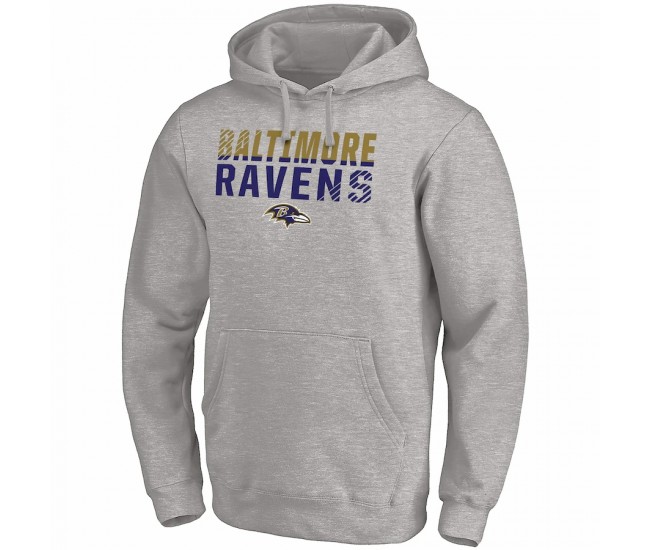 Baltimore Ravens Men's Fanatics Branded Heather Gray Fade Out Fitted Pullover Hoodie
