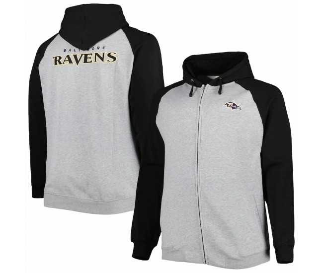 Baltimore Ravens Men's Heather Gray Big & Tall Fleece Raglan Full-Zip Hoodie Jacket
