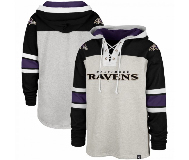 Baltimore Ravens Men's '47 Heather Gray Gridiron Lace-Up Pullover Hoodie