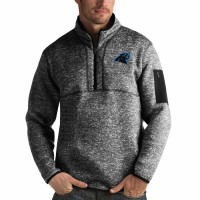 Carolina Panthers Men's Antigua Heather Black Fortune Quarter-Zip Pullover Jacket