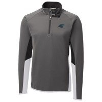 Carolina Panthers Men's Cutter & Buck Gray Traverse Colorblock Quarter-Zip Pullover Jacket