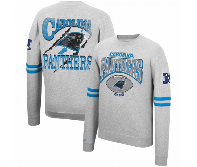 Carolina Panthers Men's Mitchell & Ness Heathered Gray Allover Print Fleece Pullover Sweatshirt