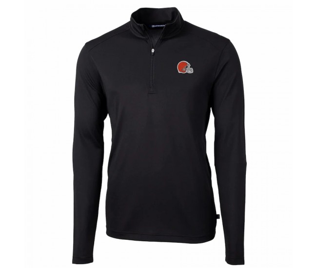 Cleveland Browns Men's Cutter & Buck Black Virtue Eco Pique Recycled Quarter-Zip Pullover Jacket