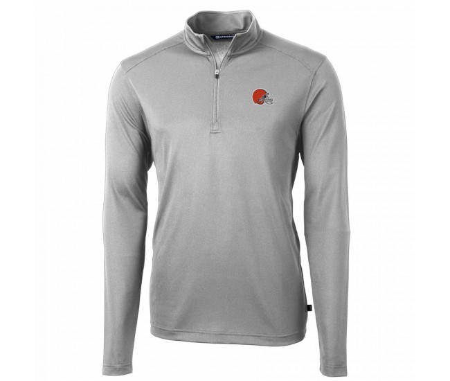 Cleveland Browns Men's Cutter & Buck Gray Virtue Eco Pique Recycled Quarter-Zip Pullover Jacket