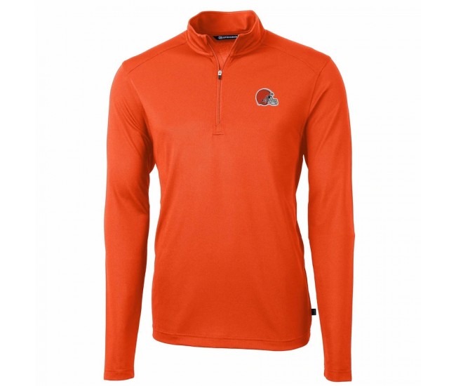 Cleveland Browns Men's Cutter & Buck Orange Virtue Eco Pique Recycled Quarter-Zip Pullover Jacket