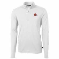 Cleveland Browns Men's Cutter & Buck White Virtue Eco Pique Recycled Quarter-Zip Pullover Jacket