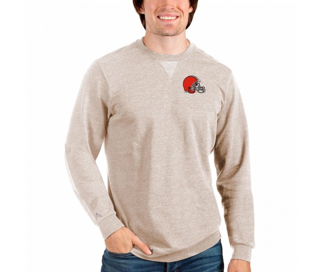 Cleveland Browns Men's Antigua Oatmeal Reward Crewneck Pullover Sweatshirt
