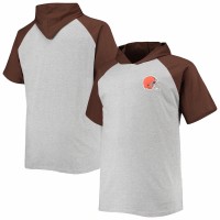 Cleveland Browns Men's Heathered Gray/Brown Big & Tall Raglan Short Sleeve Pullover Hoodie