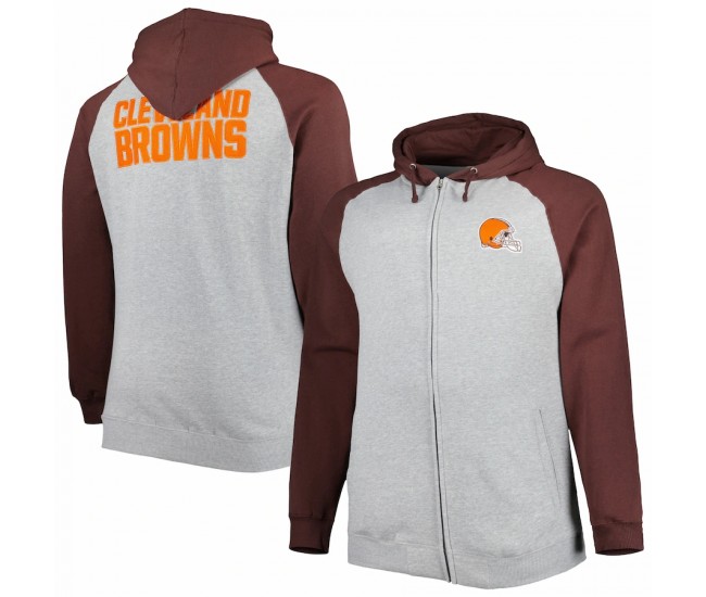Cleveland Browns Men's Heather Gray Big & Tall Fleece Raglan Full-Zip Hoodie Jacket