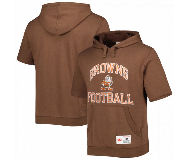 Cleveland Browns Men's Mitchell & Ness Brown Brownie The Elf Washed Short Sleeve Pullover Hoodie