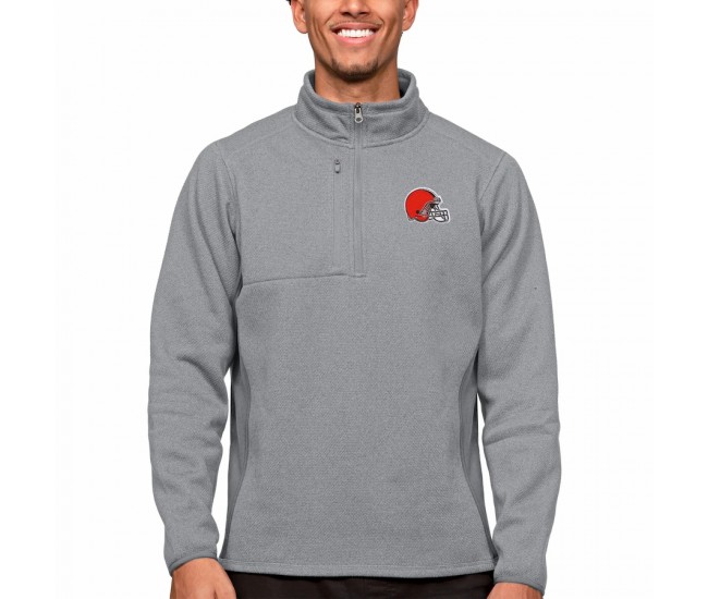Cleveland Browns Men's Antigua Heathered Gray Course Quarter-Zip Pullover Top