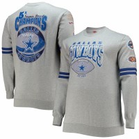 Dallas Cowboys Men's Mitchell & Ness Heathered Gray Big & Tall Allover Print Pullover Sweatshirt