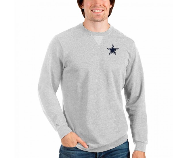 Dallas Cowboys Men's Antigua Heathered Gray Reward Crew Neck Pullover Sweatshirt