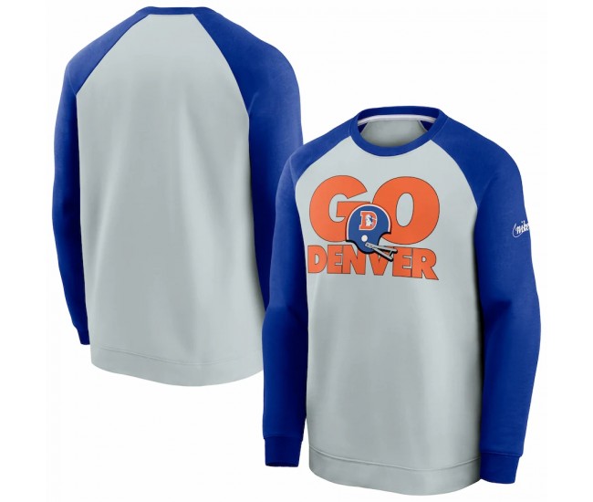 Denver Broncos Men's Nike Gray/Royal Fan Gear Throwback Go Helmet Sweatshirt