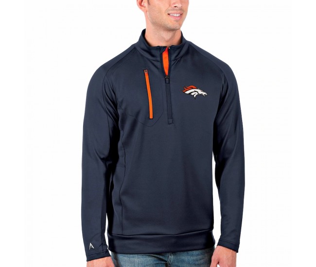 Denver Broncos Men's Antigua Navy/Orange Generation Quarter-Zip Pullover Jacket