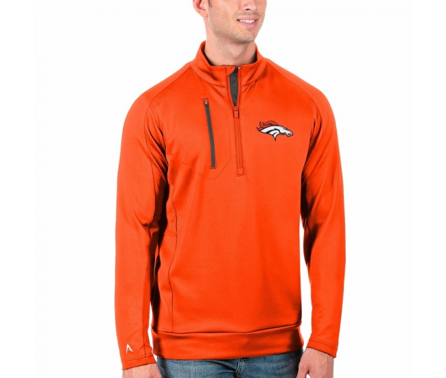 Denver Broncos Men's Antigua Orange/Charcoal Generation Quarter-Zip Pullover Jacket
