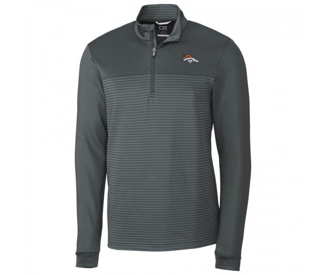 Denver Broncos Men's Cutter & Buck Gray Traverse Stripe Quarter-Zip Pullover Jacket