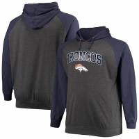 Denver Broncos Men's Fanatics Branded Navy/Heathered Charcoal Big & Tall Lightweight Raglan Pullover Hoodie