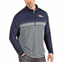 Denver Broncos Men's Antigua Navy/Gray Big & Tall Pace Quarter-Zip Pullover Jacket