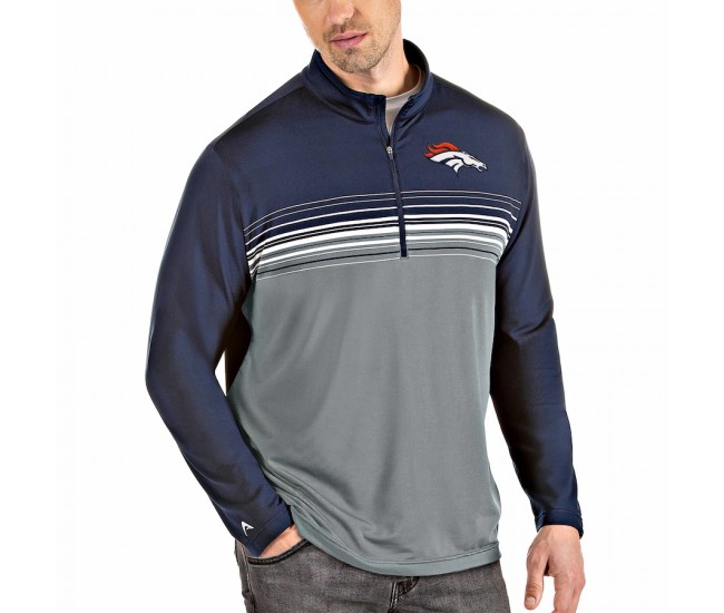 Denver Broncos Men's Antigua Navy/Gray Big & Tall Pace Quarter-Zip Pullover Jacket