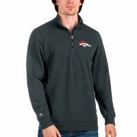 Denver Broncos Men's Antigua Heathered Charcoal Action Quarter-Zip Pullover Sweatshirt