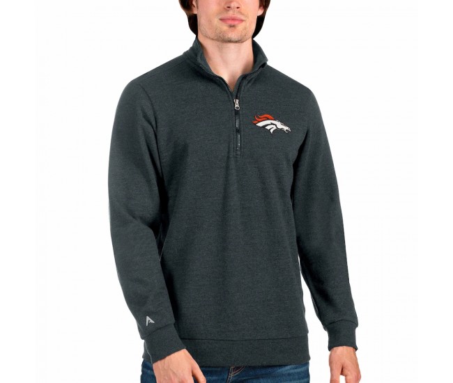 Denver Broncos Men's Antigua Heathered Charcoal Action Quarter-Zip Pullover Sweatshirt