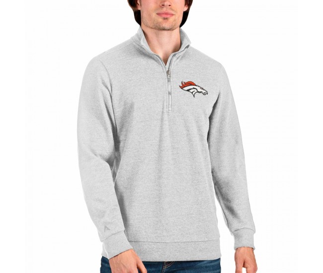 Denver Broncos Men's Antigua Heathered Gray Action Quarter-Zip Pullover Sweatshirt