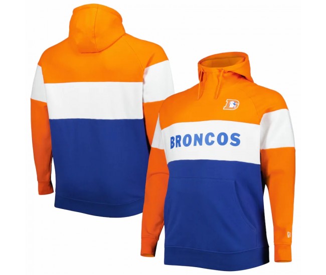 Denver Broncos Men's New Era Orange Big & Tall Throwback Colorblock Fleece Pullover Hoodie