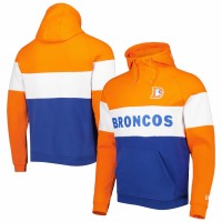 Denver Broncos Men's New Era Royal/Orange Colorblock Throwback Pullover Hoodie