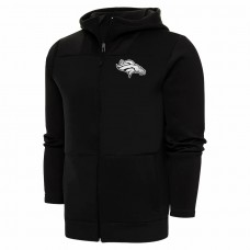 Denver Broncos Men's Antigua Black Metallic Logo Protect Full-Zip Hoodie