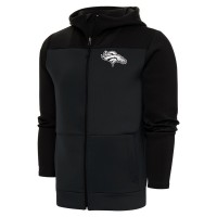 Denver Broncos Men's Antigua Charcoal/Black Metallic Logo Protect Full-Zip Hoodie