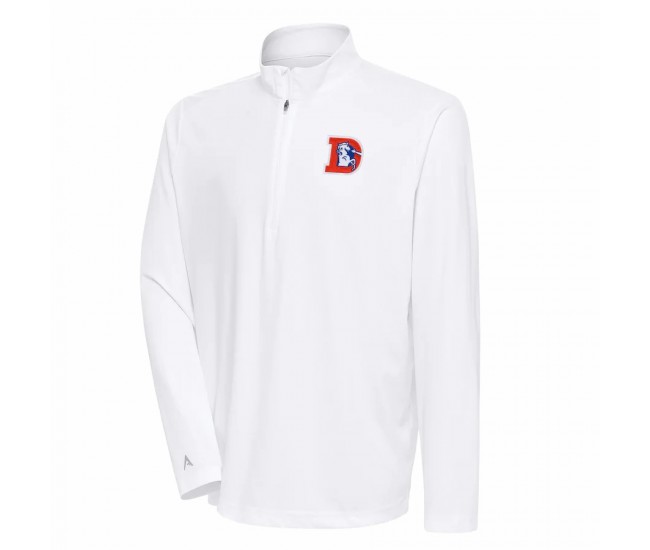 Denver Broncos Men's Antigua White Team Logo Throwback Tribute Quarter-Zip Pullover Top