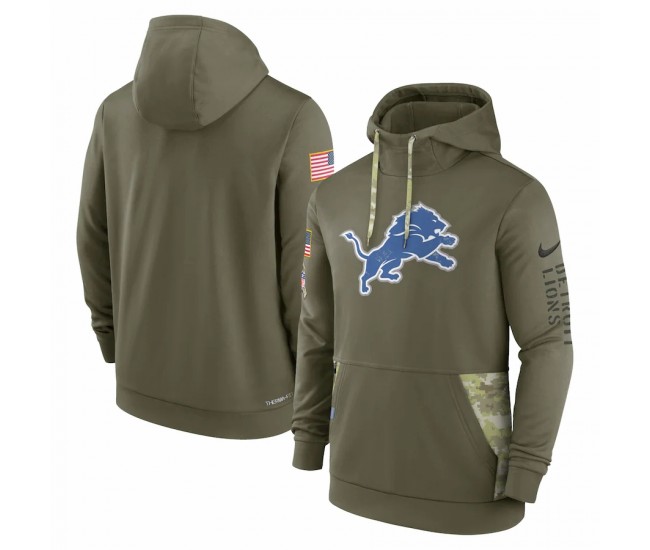Detroit Lions Men's Nike Olive 2022 Salute to Service Therma Performance Pullover Hoodie