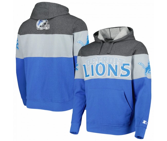 Detroit Lions Men's Starter Blue/Heather Charcoal Extreme Pullover Hoodie