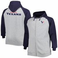 Houston Texans Men's Heather Gray Big & Tall Fleece Raglan Full-Zip Hoodie Jacket