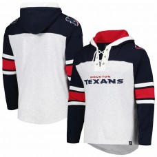 Houston Texans Men's '47 Heather Gray Gridiron Lace-Up Pullover Hoodie