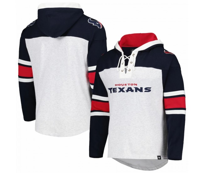Houston Texans Men's '47 Heather Gray Gridiron Lace-Up Pullover Hoodie