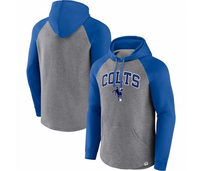 Indianapolis Colts Men's Fanatics Branded Heathered Gray/Royal By Design Raglan Pullover Hoodie